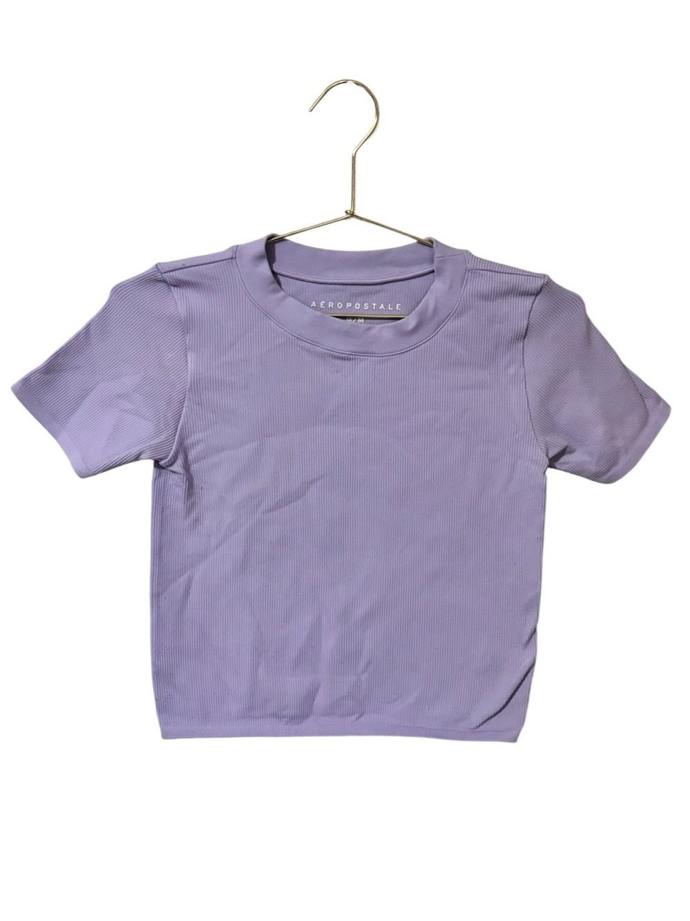 Aeropostale Lavender Ribbed Short Sleeve Crop Top Size M